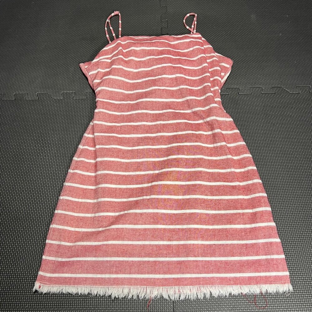 Cotton Candy LA Striped Sleeveless Mini Dress With Fringe Hem Back Tie & Side Zi